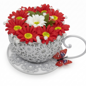 Aranjament cu flori de sapun parfumate in cana metalica